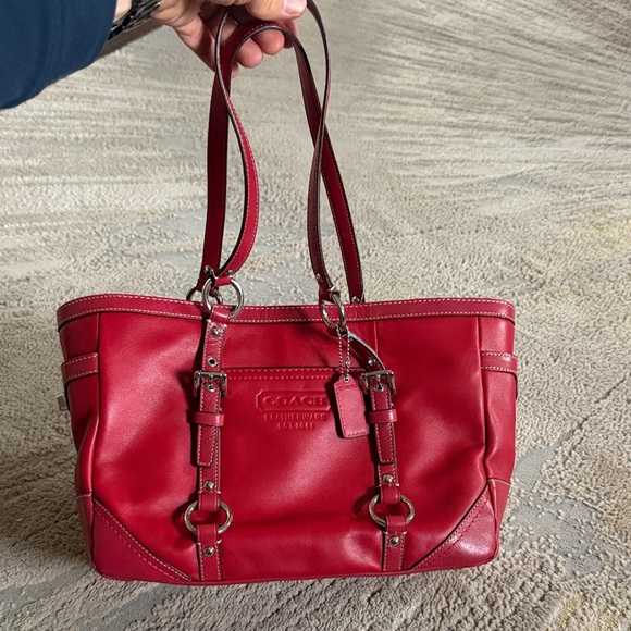 Coach Handbags - Coach Red Leather Tote 2010 East/West Gallery Medium 12343 Shoulder Bag SV EuC